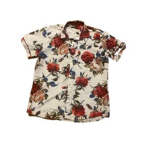 Men Short Sleeve Shirt Italian Floral design Size L